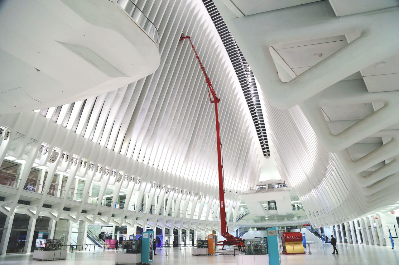 Interior shot of the Oculus with the custom built crane "Big Red" at the World Trade Center